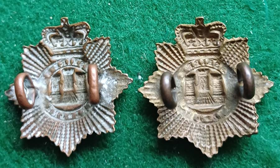 British Army Devonshire Regt QVC brass collars pair