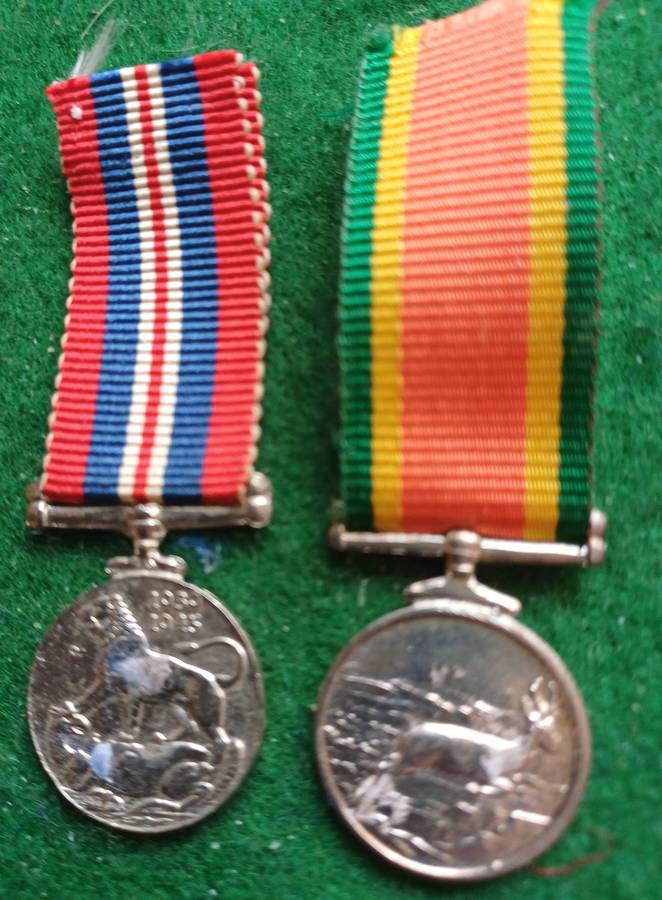 South African WWII war medal & African service medal miniatures