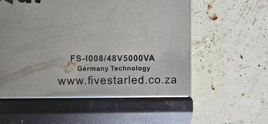 Five Star 5.5KVA, 5KW, PWM 48V Solar Hybrid Inverter (NOT WORKING - FOR SPARES/SCRAP/REPAIR)