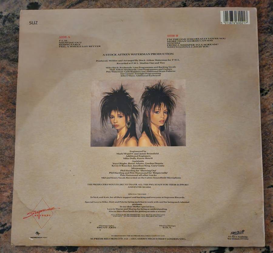 MEL & KIM FLM (VG+/VG+) Supreme SU2 UK Press 1987 - Lyrics inside