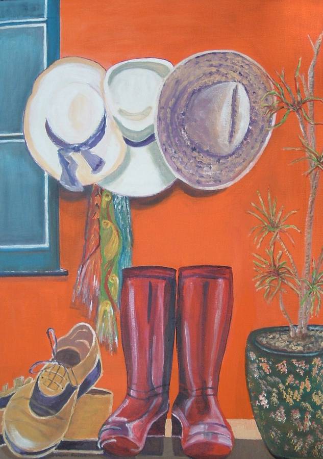 Original acrylic painting Shoes and hats (594mmx420mmx18mm) by Doreen Fourie