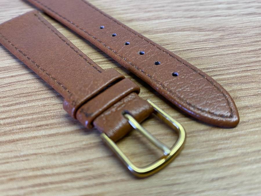 20mm medium brown leather watch strap