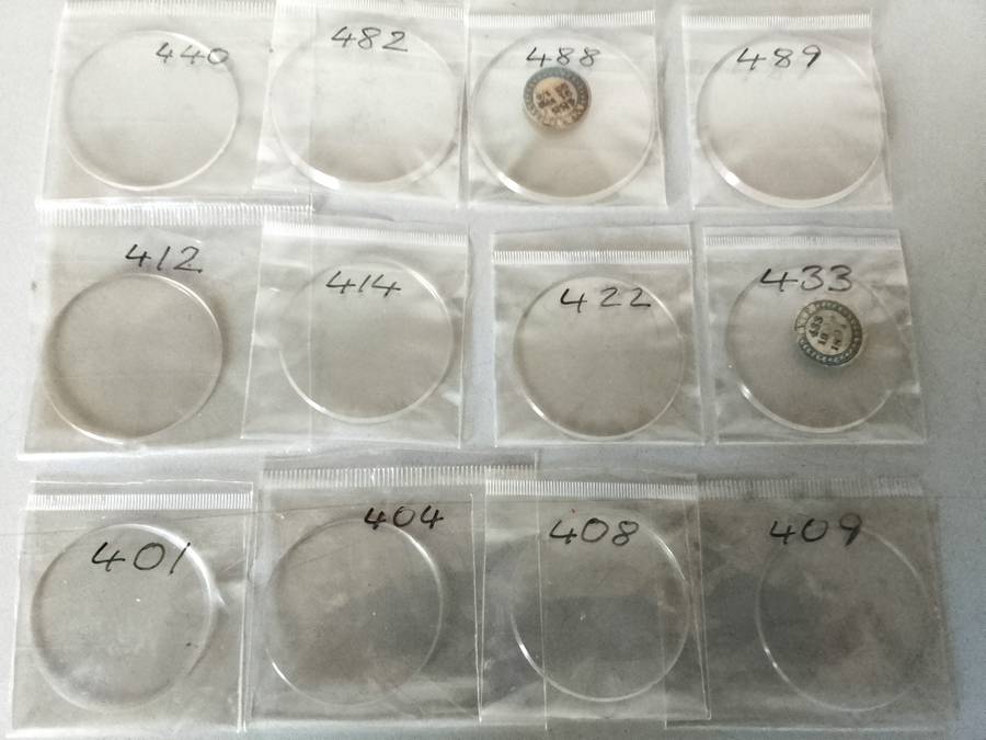 Pocket watch crystals - curved bevel edge- 12 pieces