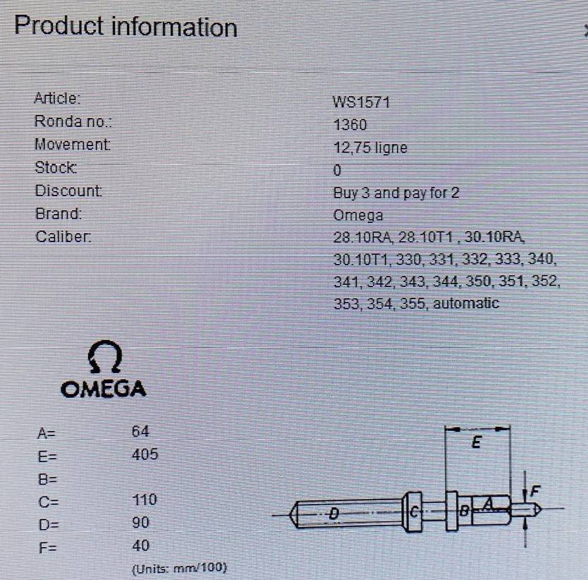 OMEGA -  crown stem for caliber 330 - 355 movements