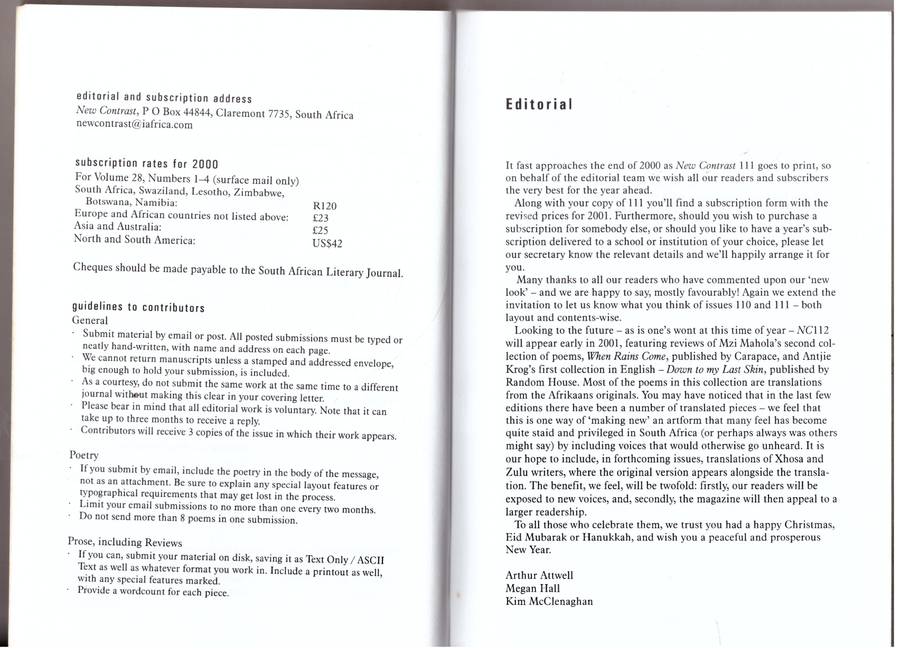 New Contrast 112 - Volume 28, Number 4, Spring 2000