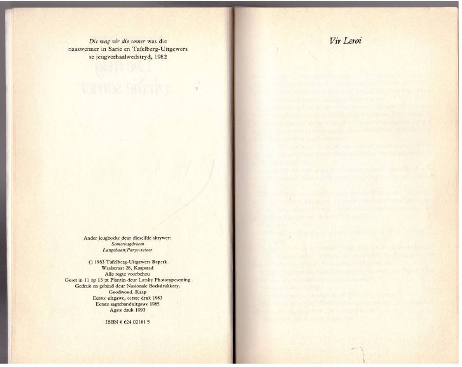 Die Wag vir die somer - Marzanne Leroux-Van der Boon