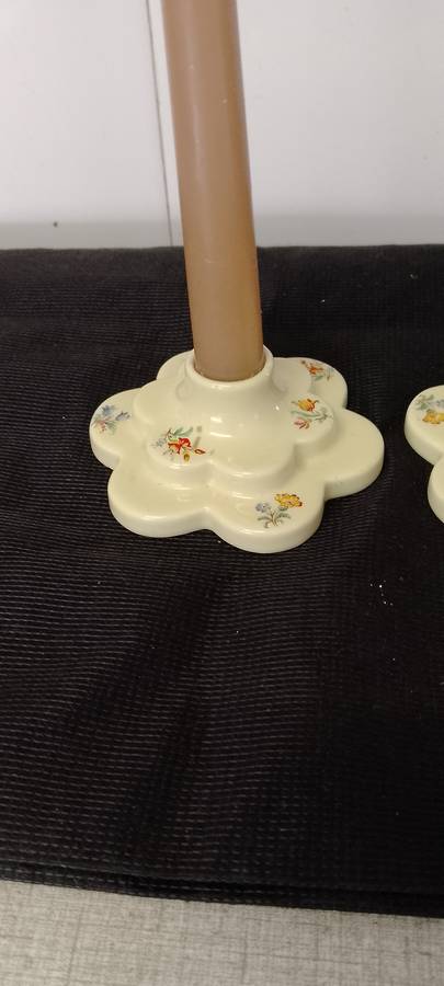 A PAIR OF VINTAGE CERAMIC WADE - made in England CANDLE STICK HOLDERS Base 10cm