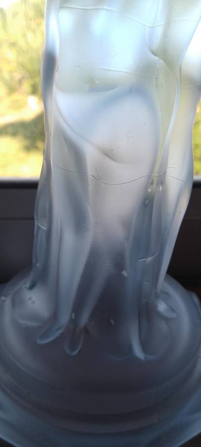 A gorgeous blue frosted glass Walther AND Sohne. (no marks) 3 Grace  candle stick holder