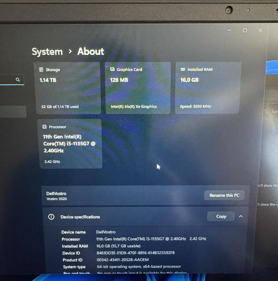 Dell Vostro 3520 11th Gen i5 16GB 1TB