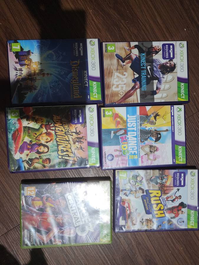 Xbox 360 Elite 500gb with kinect sensor, wireless control, rechargeable battery & cable plus 2 games