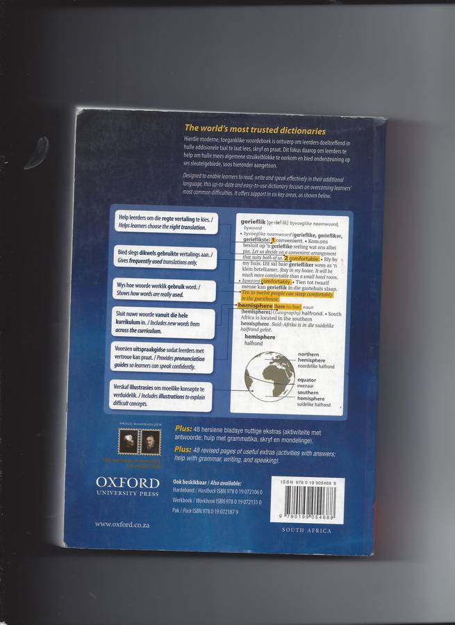 Oxford  Bilingual Dictionary: Afrikaans and English 2e School Dictionary third impression 2018