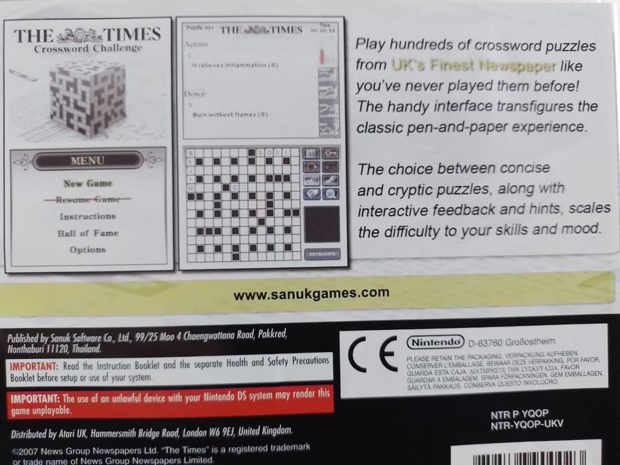 Nintendo DS - The Times Crossword Challenge