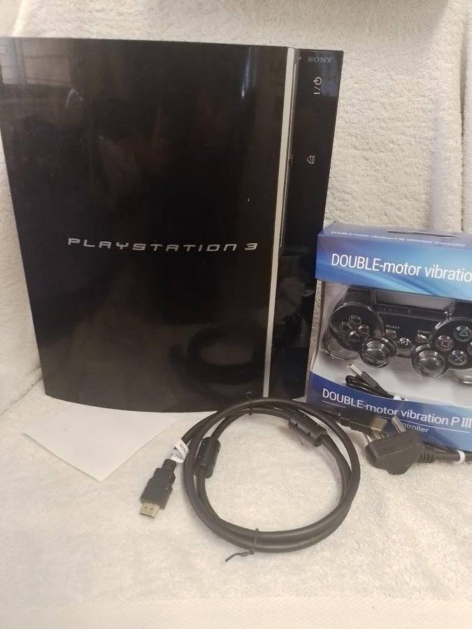 PS3 Phat 80GB Black Console with New Generic Controller + Cables