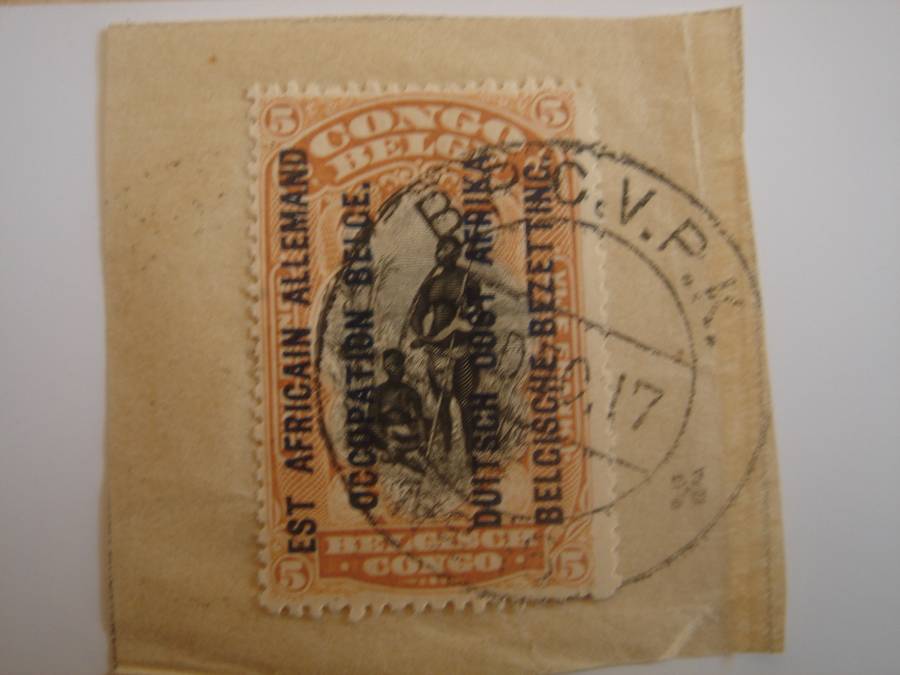 1917 German East Africa under Belgian Occupation - 5 F on postal item, stamped