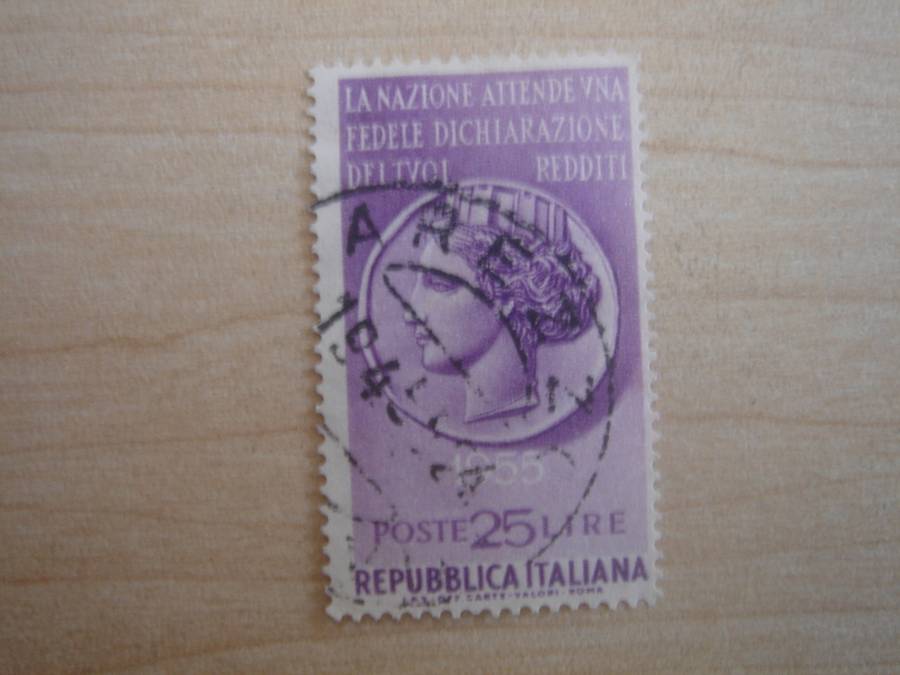 1955 Italia - Encouragement of Taxpayers 25 L used, stamped