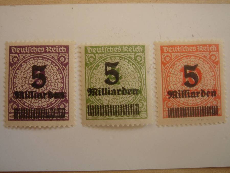1923 Deutsches Reich - optd MiNr 332 A W a, 333 A P, 334 A P - MNH