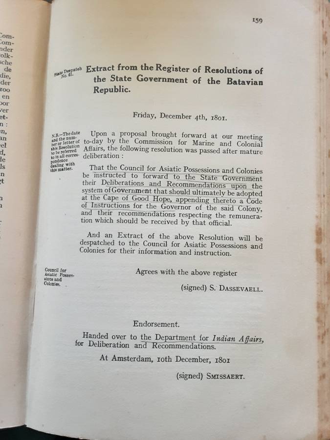 The Memorandum of Commissary J A de Mist with an English version by K M Jeffrey's  VRS 3