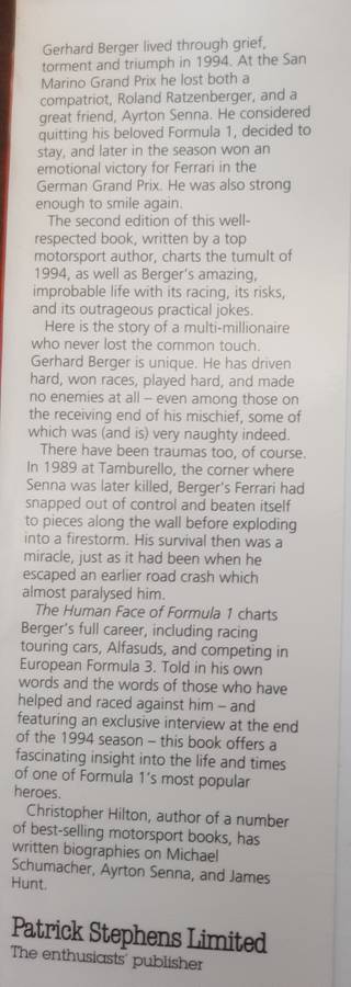 Gerhard Berger The Human Face of Formula 1 second edition by Christopher Hilton