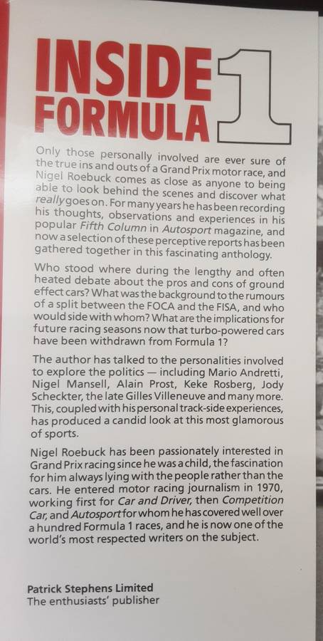 Inside Formula 1 A Personal Behind the Scenes Look at Grand Prix Racing by Nigel Roebuck
