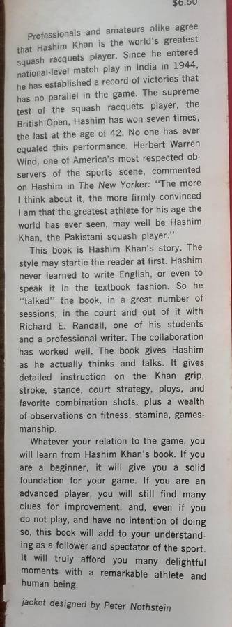 Squash Racquets The Khan Game by Hashim Khan with Richard Randell **Signed by Khan**