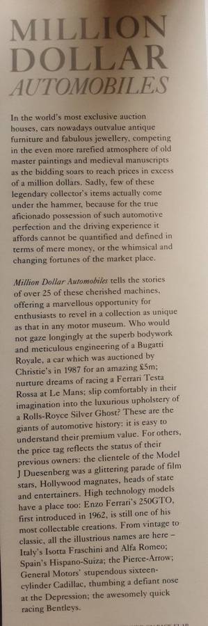 Million Dollar Automobiles, A Connoisseurs Collection by David Burgess Wise