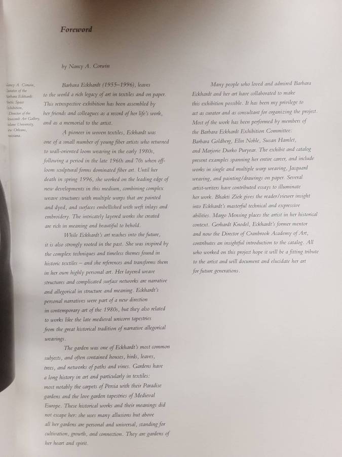Barbara Eckhardt Poetic Space exhibition September 21 1998 October 24 1998 University Massachusetts