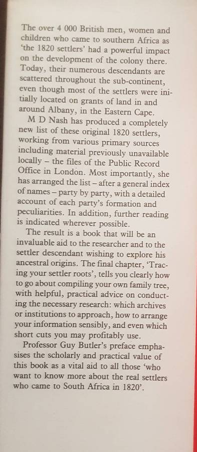 The Settler Handbook A New List of the 1820 Settlers by M D Nash