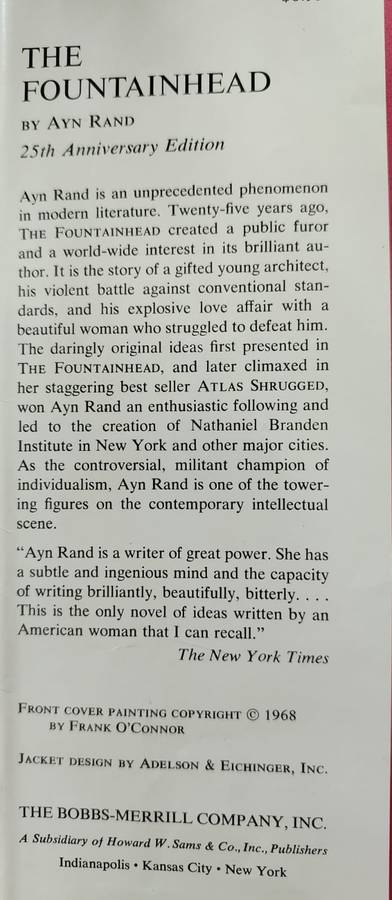 The Fountainhead by Ayn Rand **Twenty-fifth Anniversary Edition 1943 1968**