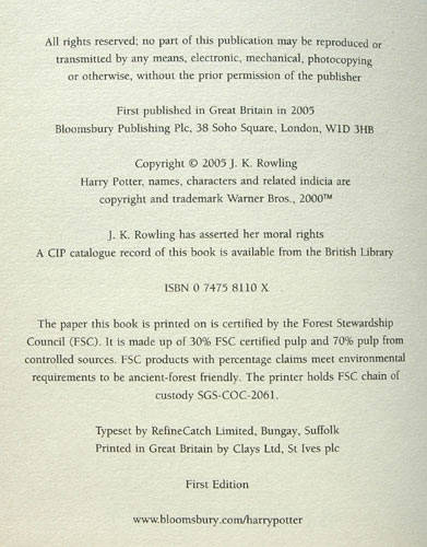 Harry Potter and the Half-Blood Prince - First Edition with misprint