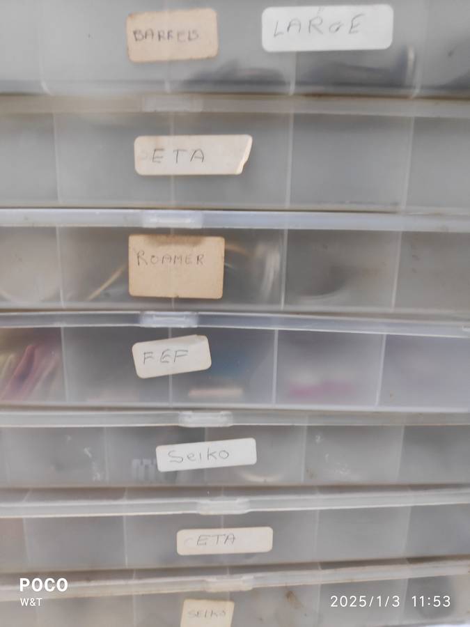 Mixed Lot of watch parts  Seiko/Roamer/ETA/FEF/Large Mainspring Barrel Assortment