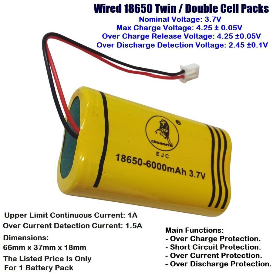 Rechargeable 18650 Battery Twin Pack 3.7V 2-Cells Pack In Parallel Connection. Collections Allowed.