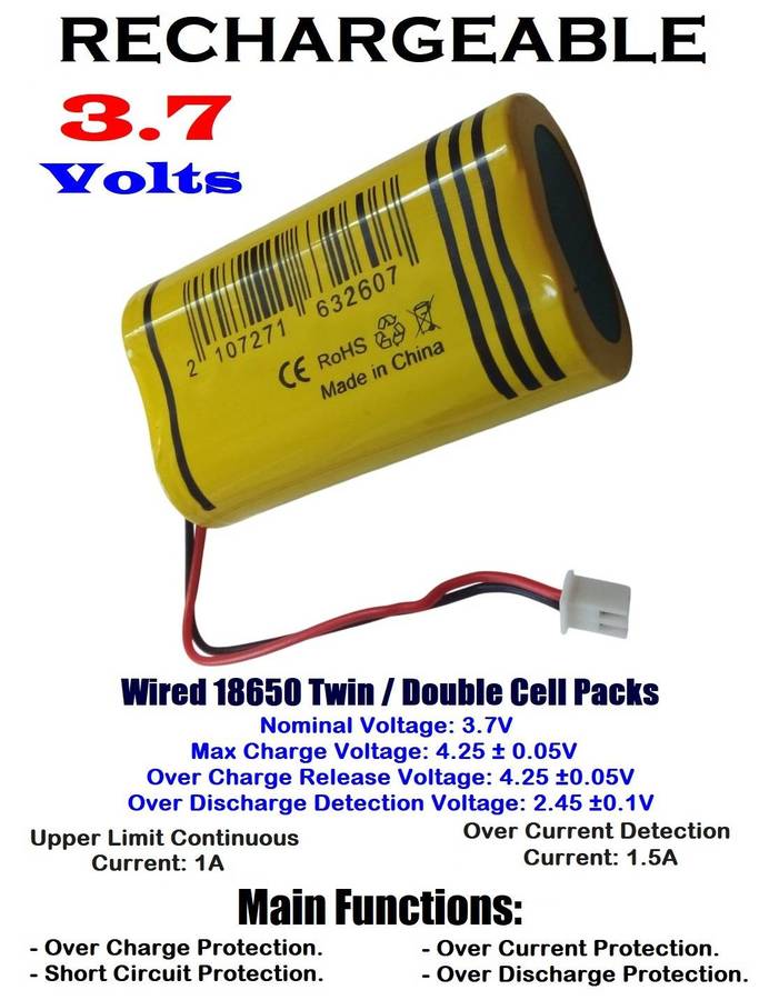 Rechargeable 18650 Battery Twin Pack 3.7V 2-Cells Pack In Parallel Connection. Collections Allowed.
