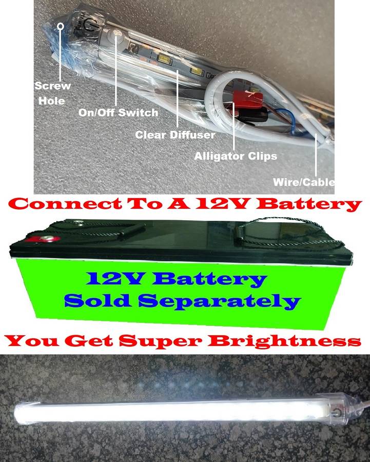 LED Tube Lights: 12V LED Tube Lamps With On/Off Switch. Loadshedding Buster. Collections Allowed.