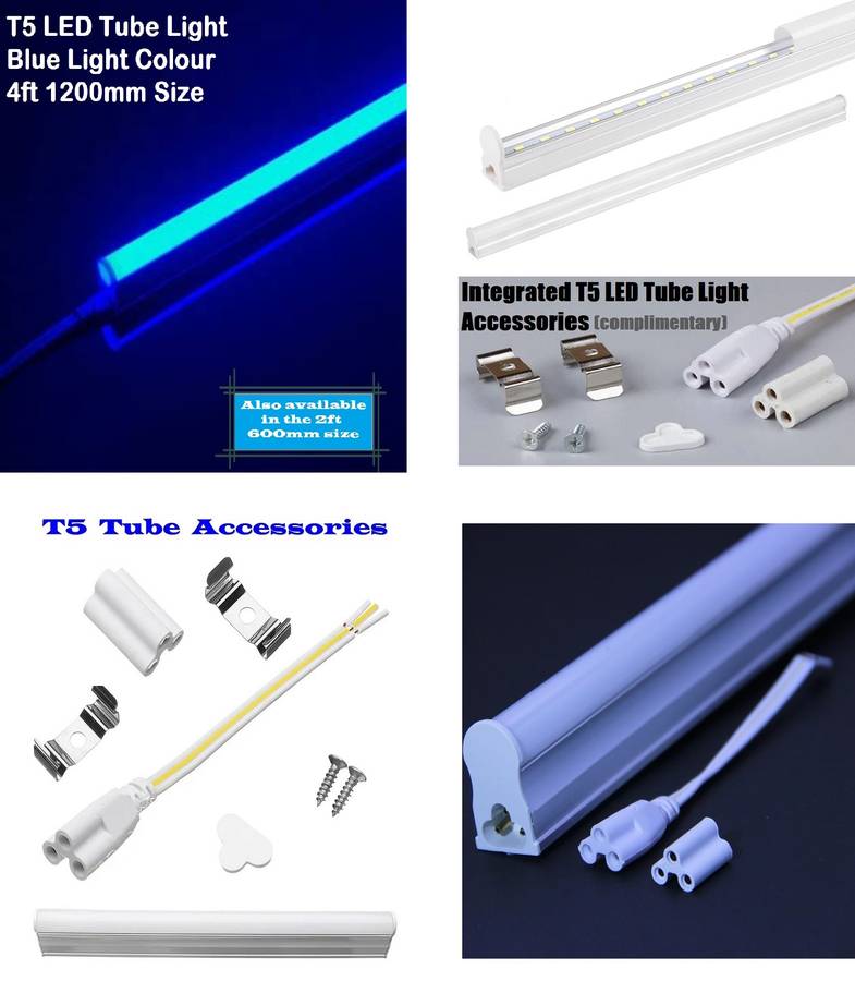 Blue LED Integrated T5 Tube Lights 1200mm 1.2m Complete With Brackets, Fittings. Collections Allowed