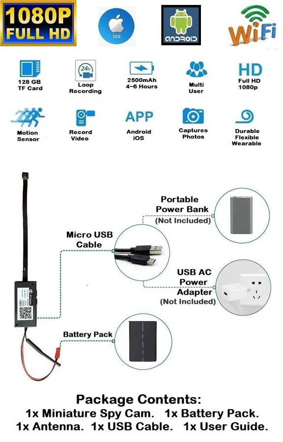 Mini WiFi Spy Camera HD Video Recorder. Wearable, Motion Sensor Plus Much More. Collections Allowed.