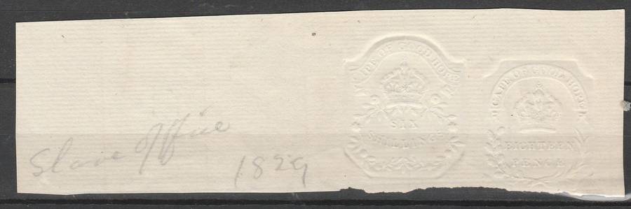 A EMBOSSED CAPE OF GOOD HOPE REVENUE 1829 6s AND 18d  LOOK SCAN