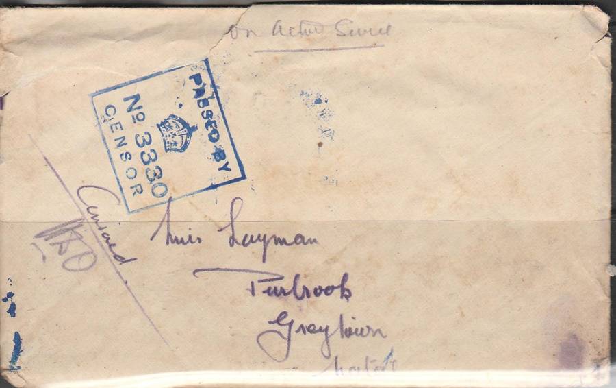 A COVER WITH FULL LETTER FROM FPO No 330  SOUTH AFRICA CENCORED FRONT LOOK SCAN X 2