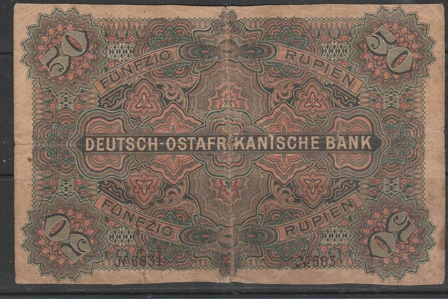 GERMAN OCCUPATION EAST AFRICA BANK ISSUE 1905 NOTE 50 RUPIEN LOOK SCAN X 2