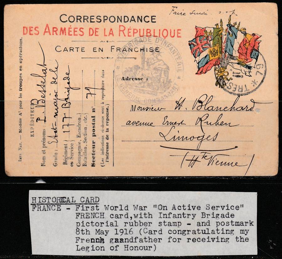A FRENCH POST CARD WWI O.A.S. READ BELOW LOOK SCAN X 2