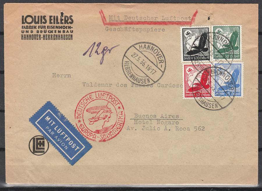 A GERMAN AIR LETTER AS SHOW FRANKED WITH GERMAN AIR STAMPS ANG NICE CHACHETS LOOK SCAN