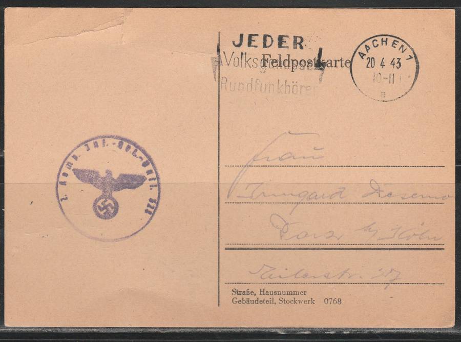 GERMAN FIELD POST LOVELY CACHET APPLIED LOOK SCAN X2