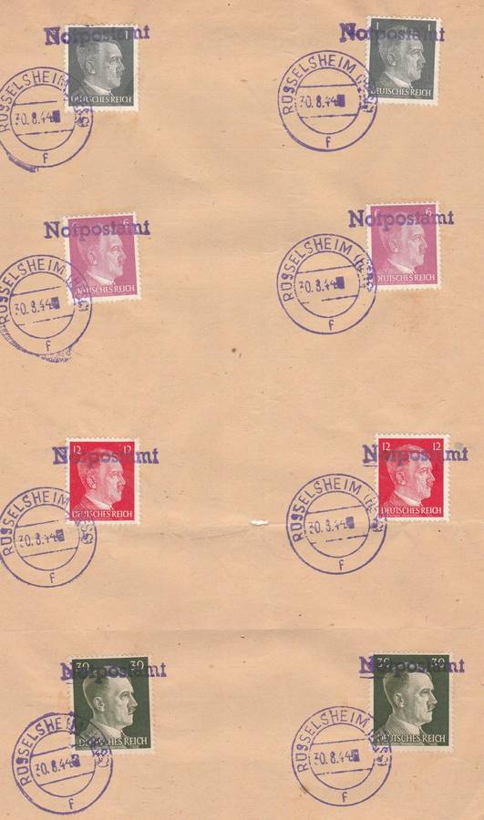 GERMANY WWII OVERPRINTED NOTPOSTAMT (EMERGENCY POST) USED ON A LARGE PIECE LOOK SCAN