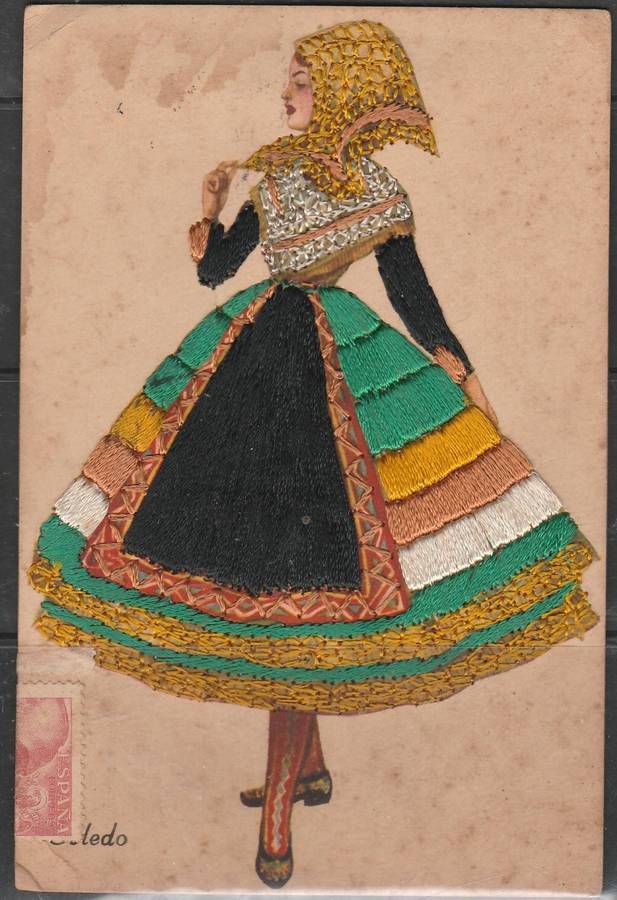 A LOVELY SPANISH POST CARD LADY DRESS , TOP APRON,TOP, SCARF AND ARMS IN SILK LOOK SCAN X 2