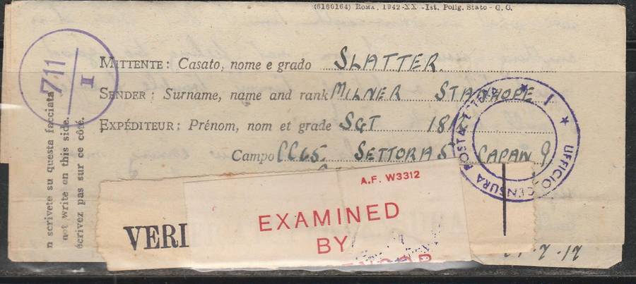 A PRISONER OF WAR FROM ITALY TO GREYTOWN SOUTH AFRICA CENSOR TABS APPLIED FULL LETTER LOOK SCAN X 2
