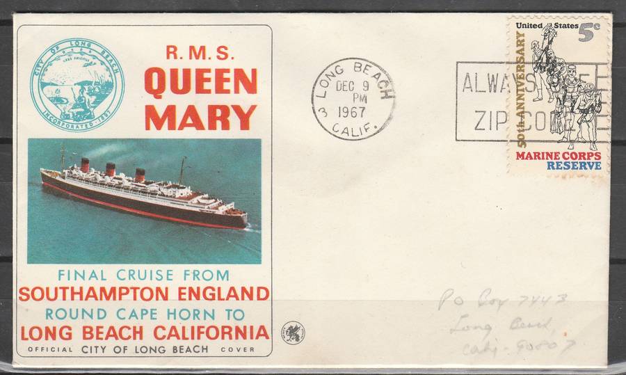 R.M.S, QUEEN MARY FINAL CRUISE FROM SOUTHAMPTON TO LONG BEACH CALIFORNIA COVER LOOK SCAN
