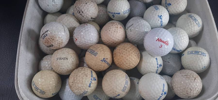 LOT OF 58 USED GOLF BALLS  MIXED BRANDS & PLAYWEAR
