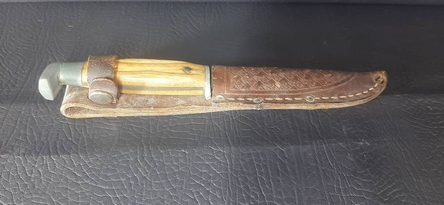 HANDMADE VINTAGE KNIFE  HORN HANDLE & LEATHER SHEATH  19.5CM  SHARP BLADE