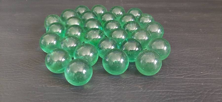 VINTAGE GLASS MARBLES  SET OF 30  TRANSLUCENT GREEN