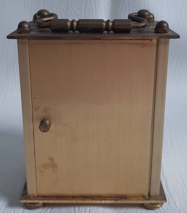 SMALL BRASS QUARTZ CARRIAGE CLOCK  ESTYMA  8CM x 6CM x 11CM