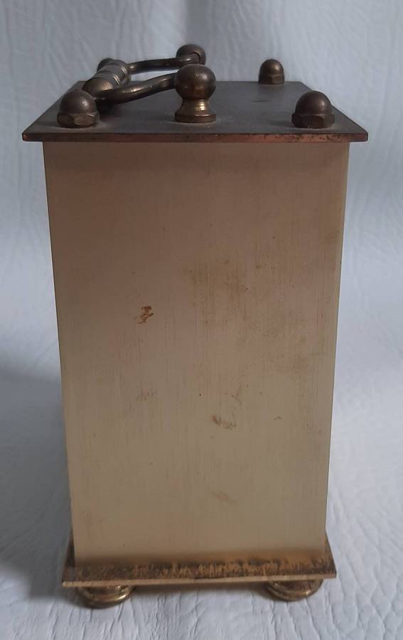 SMALL BRASS QUARTZ CARRIAGE CLOCK  ESTYMA  8CM x 6CM x 11CM